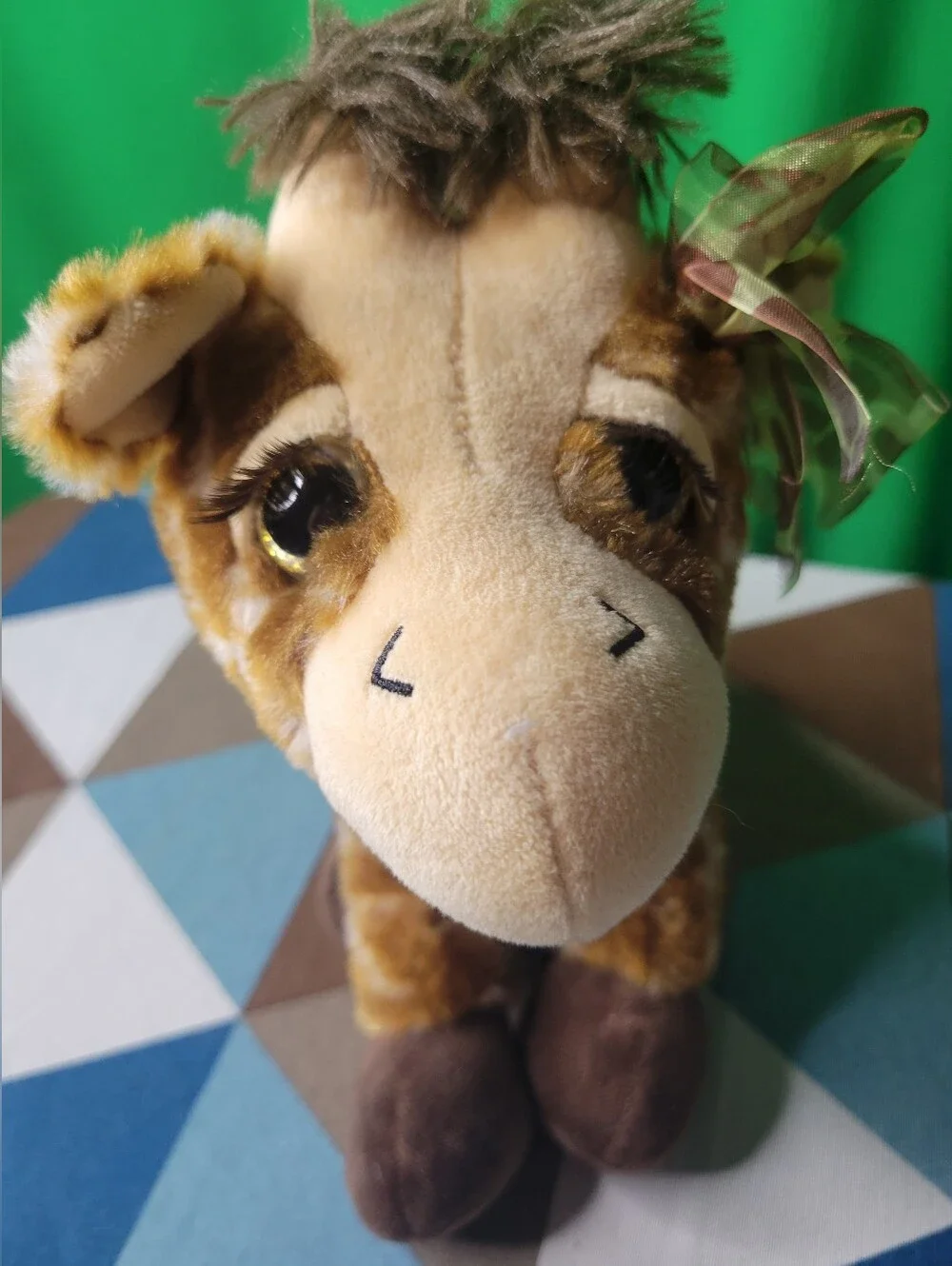 The Petting Zoo Plush Lash'z Giraffe Stuffed Animal with Decorative Bow Brown